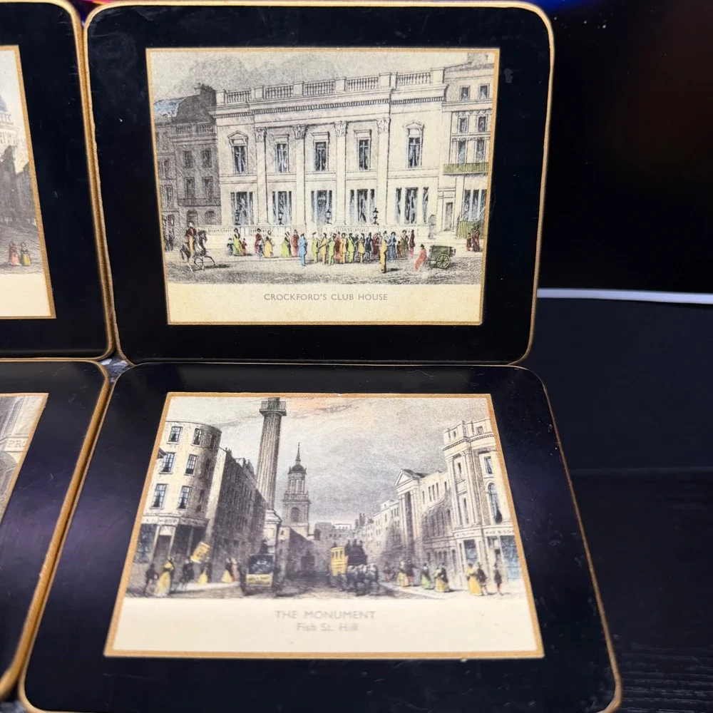 Lady Clare London Landmarks Coaster Set of 4 Vintage Made in England Gold Gilded